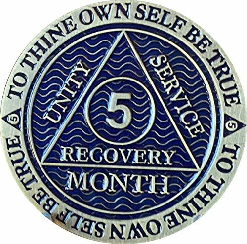 5 Month AA Medallion Antique Bronze Dusty Blue Color Sobriety Chip
