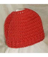 new MESSY BUN hat DEEP CORAL handcrafted crochet cap ponytail - $10.00