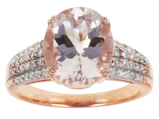 Lovely 14K Rose Gold Over Silver Oval-Cut Morganite & Diamond Wedding Halo Ring