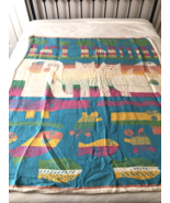 Vtg Crown Crafts Tapestry Throw Blanket JUNGLE FUN Colorful Cat Elephant... - $186.99