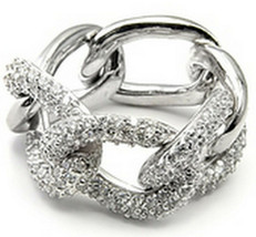 Silver Curb Chain Pave Grade AAA Cz Cubic Zirconia Accent Band Ring Size 8 - $39.00