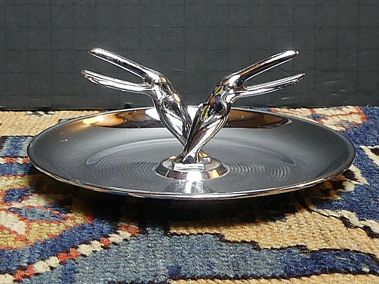 Vintage Pincherette Hamilton Art Deco Chrome Metal Toucan Ashtray Tray 6" MINT! Ashtrays