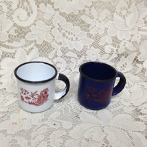 Red- Blue Willow Enamelware 2pc Childs Cups and Saucers - $21.80