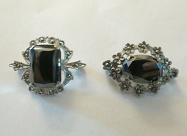Lot 2 Sterling Silver Brooches Hematite Marcasite Vintage Marked Nice Estate  - $24.74