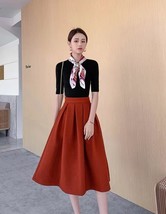 Rust Color Wool Midi Skirt Outfit High Waist A-line Winter Midi Party Skirt
