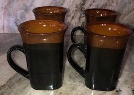 Royal Norfolk Black/Brown Stoneware Coffee Mugs Dinnerware Cups-Set Of 4-SHIP24H - $58.44