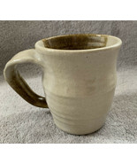 Hand Thrown Pottery Art Mug Coffee Cup Signed Earth Tones Cream &amp; Brown ... - £10.33 GBP