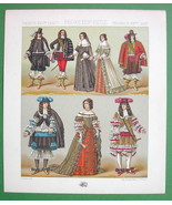 FRANCE Costume of Royalty Maria Theresa King - COLOR Litho Print  A. RAC... - $13.05