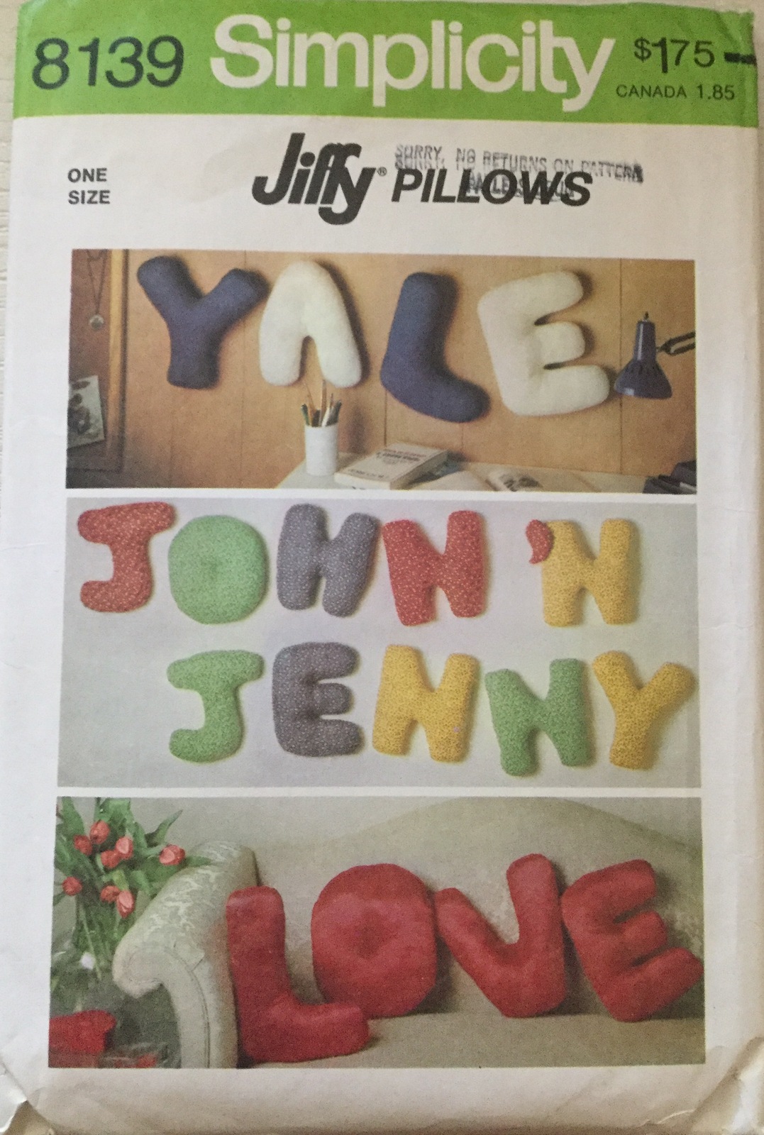 Simplicity 8139 Jiffy Stuffed Alphabet Pillows Sewing Patterns