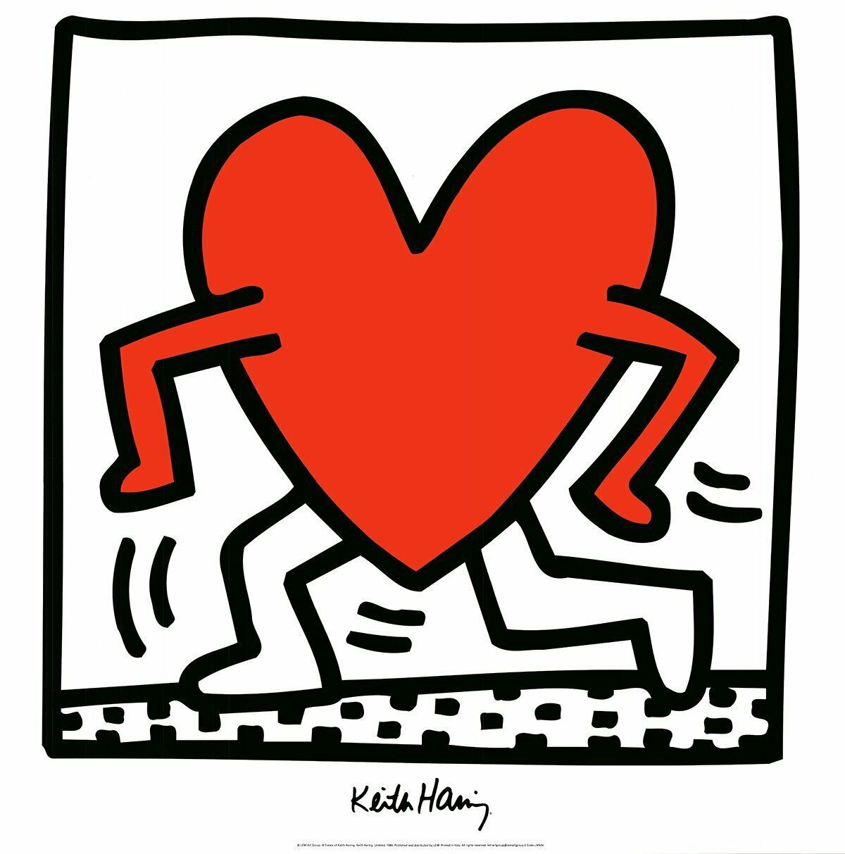 KEITH HARING Untitled (1984) 27.5 x 27.5 Poster 1988 Pop Art Black & White