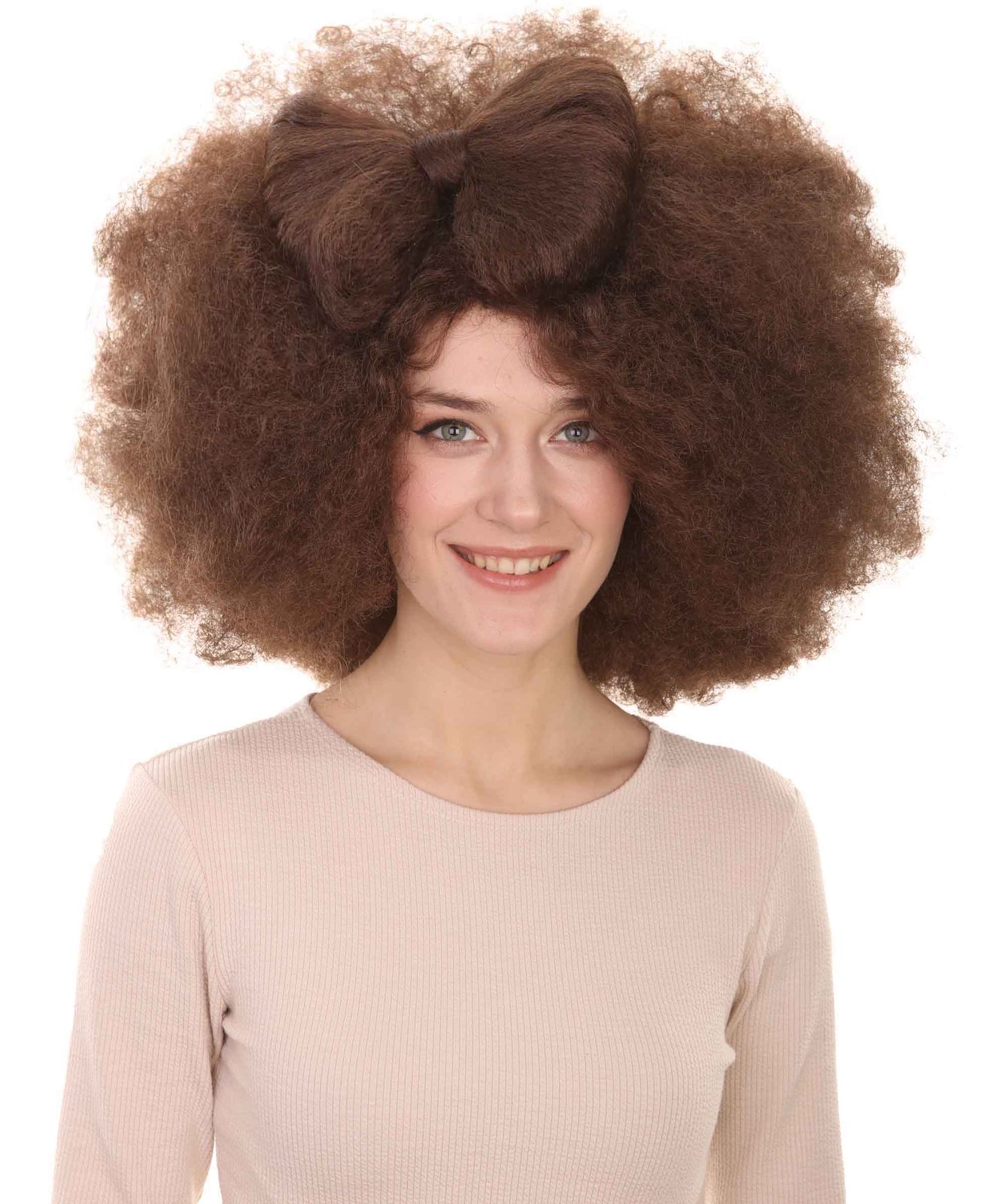 Adult Women Dark Brown Afro Small Bow Wig HW-889