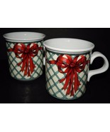 2 Dansk Nordic Holiday Coffee Tea Mugs / Cups Christmas Lattice Bows Por... - $44.54
