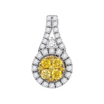 14k White Gold Womens Round Yellow Diamond Circle Frame Cluster Pendant 5/8 - $859.00