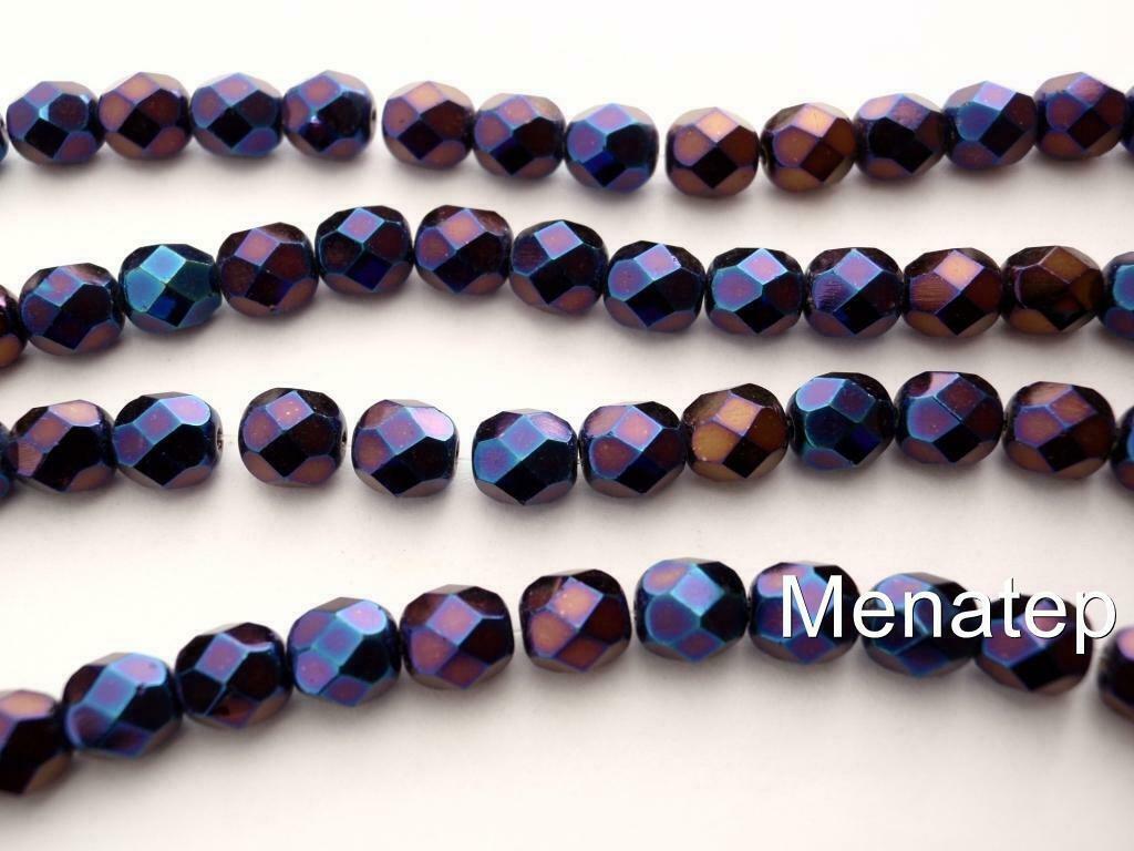 25 6 mm Czech Glass Fire Polished Beads: Iris - Blue