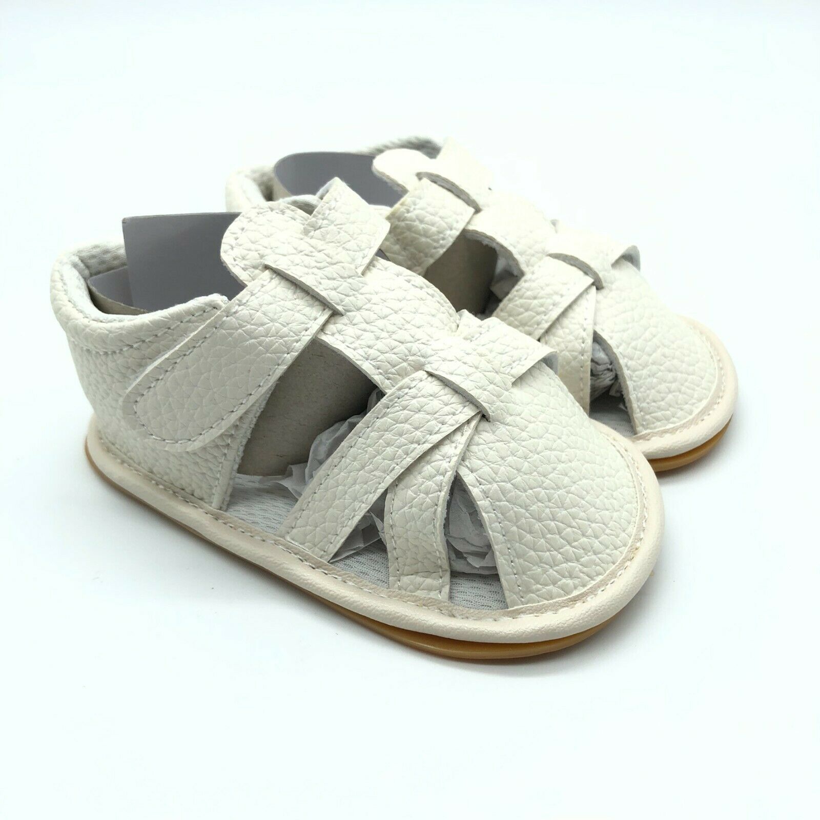 Toddler Boys Girls Fisherman Sandals Faux Leather Hook & Loop White 9-12 Months - $9.74