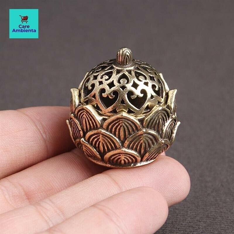 Primary image for Antique Copper Small Lotus Incense Cone Burner Holder with Cover Home Décor Gift
