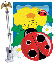 Ladybug - Applique Decorative Aluminum Pole & Bracket House Flag Set HS104049-P2 - $86.97