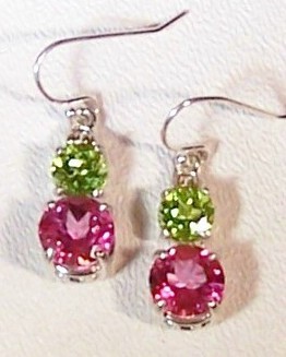Primary image for Pink Topaz Peridot Sterling Silver Earrings 8.0 cttw MADE IN USA
