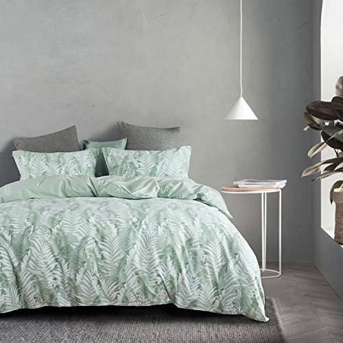 Wake In Cloud - Leaves Duvet Cover Set, 100% Cotton Bedding, Tropical Palm Tree - Duvet Covers 