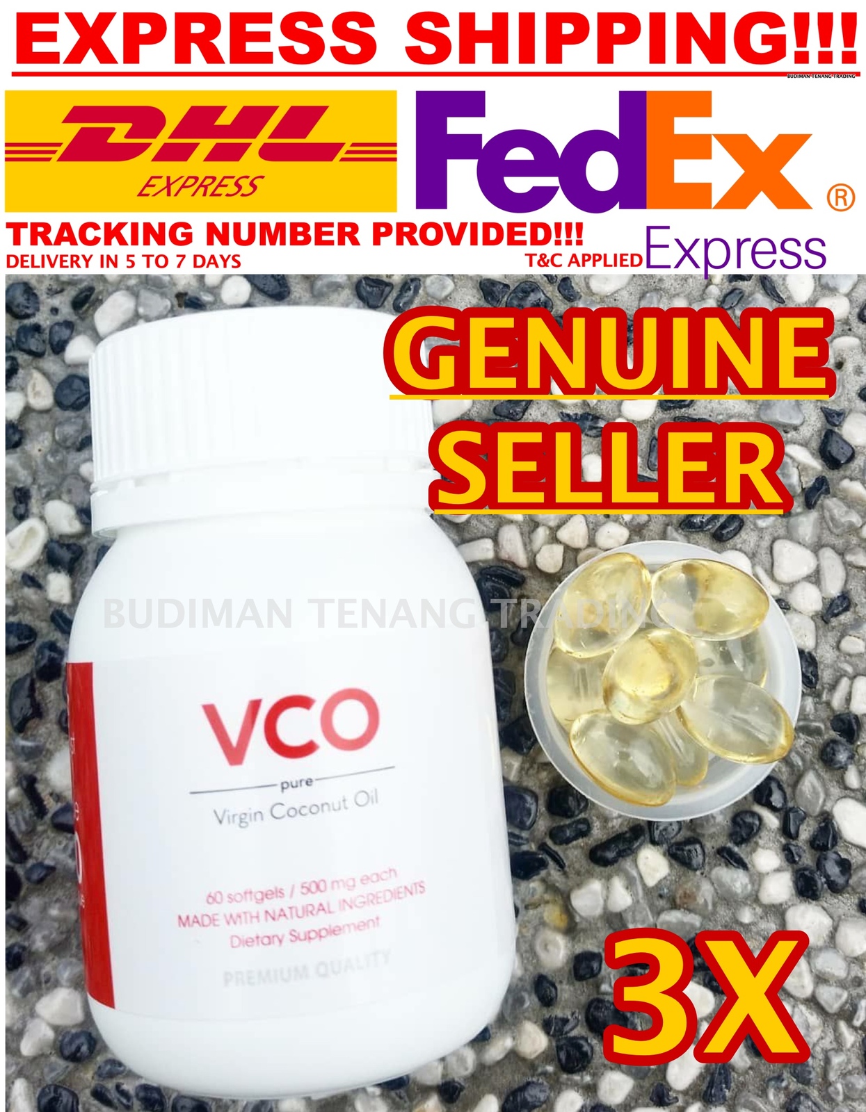 Primary image for 3 bottle VCO Virgin Coconut Oil Pure 60 softgels/500mg FREE DHL Express Shipping