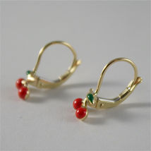 SOLID 18K YELLOW GOLD PENDANT EARRINGS WITH CHERRY, LEVERBACK, MADE IN ITALY image 4