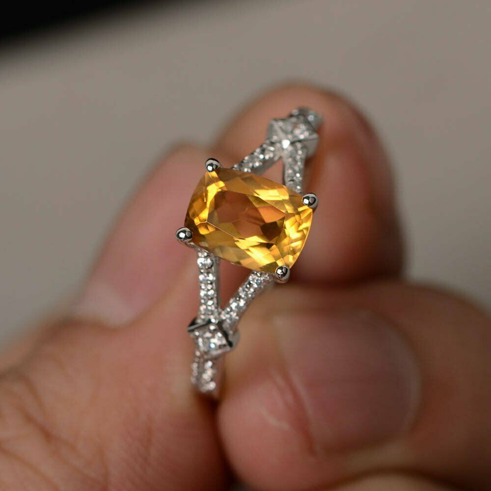 2.00 Ct Cushion Cut Yellow Citrine Women's Engagement Ring 14k White