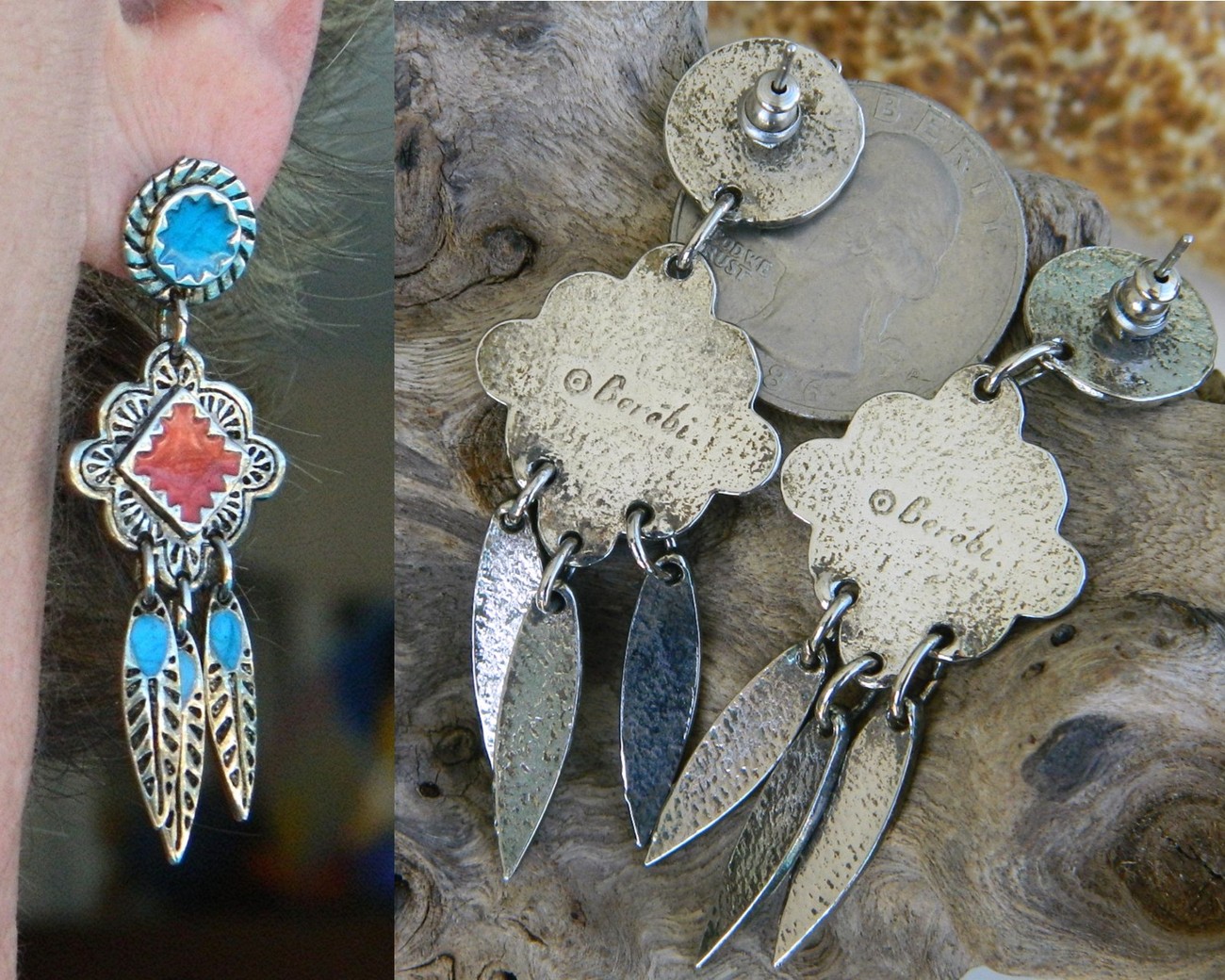 Details about   Vintage Southwestern Dangle Earrings Signed BEREBI 