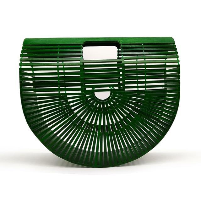 Green L Wooden Bamboo Clutch Handbag For Women - Green - L