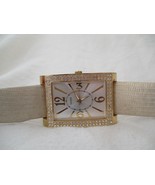 Guess Watch White Buckle Band Gold Toned Rectangular Face Rhinestones - £62.16 GBP