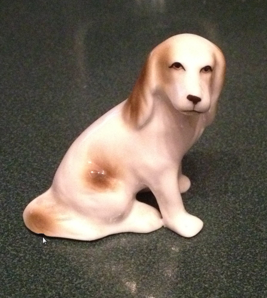 Vintage Miniature Dog Figurine White and Brown Ceramic Dogs