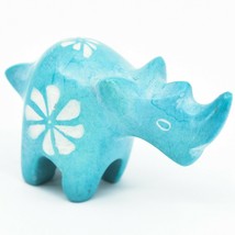 Hand Carved Kisii Soapstone Tiny Miniature Sky Blue Rhinoceros Rhino Figurine