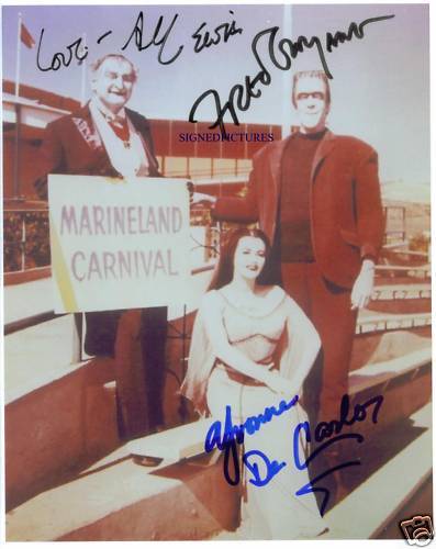 The Munsters Cast Signed Autographed Rp By3 Fred Gwynne Yvonne Decarlo Al Lewis Television