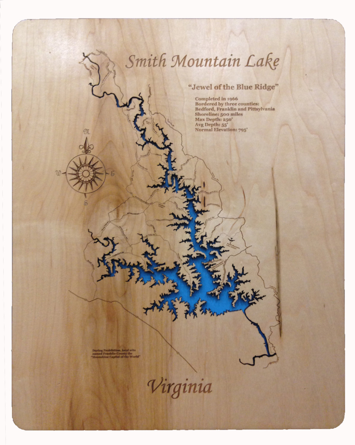 Smith Mountain Lake, VA laser cut wood map - Plaques & Signs