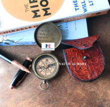 NauticalMart Vintage Brass Antique Finish Maritime Pocket Compass w/leather Case