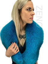 Blue Fox Fur Shawl 47' Saga Furs Ocean Blue Color Fur Collar Wrap Scarf Ribbon image 6