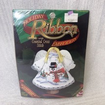 Holiday Ribbon Embroidery Kit Clothespin Angel W/ Counted Cross Stitch, NEW - $3.99