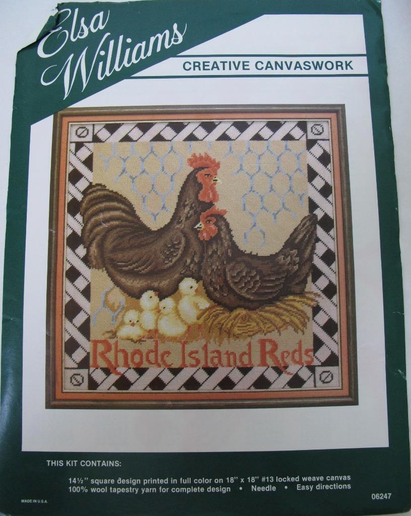 Vintage Elsa Williams Needlepoint Kit Chickens Rhode Island Reds 14.5" Square - $39.99