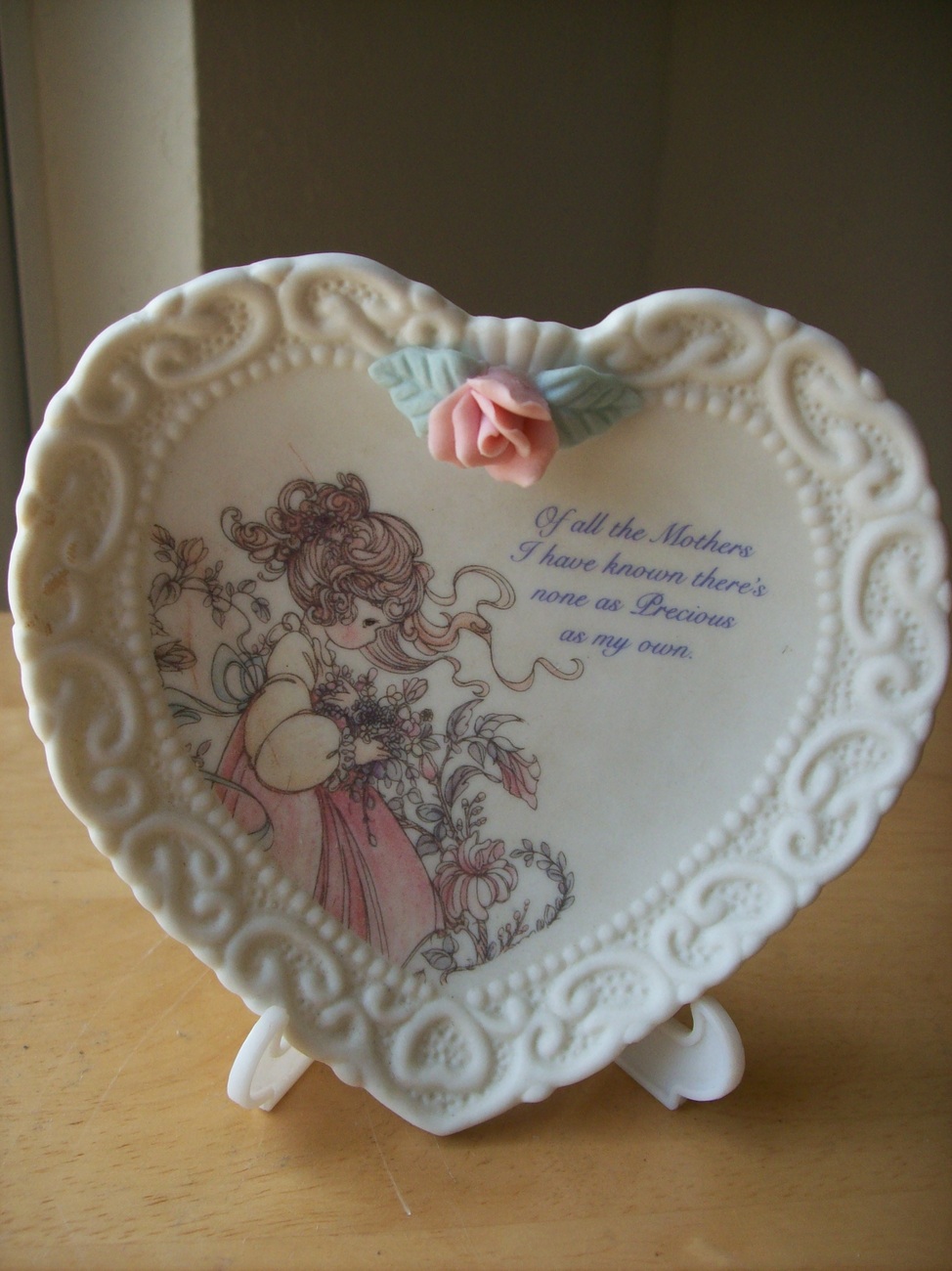 1994 Precious Moments Heart Shaped “Mother” Plate with Stand Collector Plates