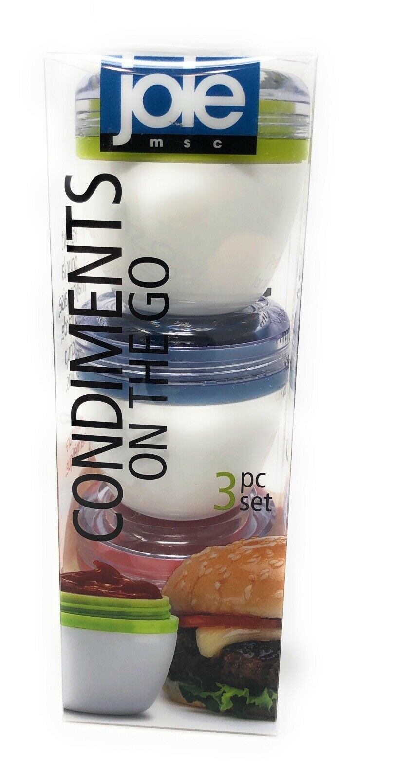 JOIE Condiments On The Go 3 Pk Air Tight Seal Ketchup Mustard Mayo dressing NIP Food Storage