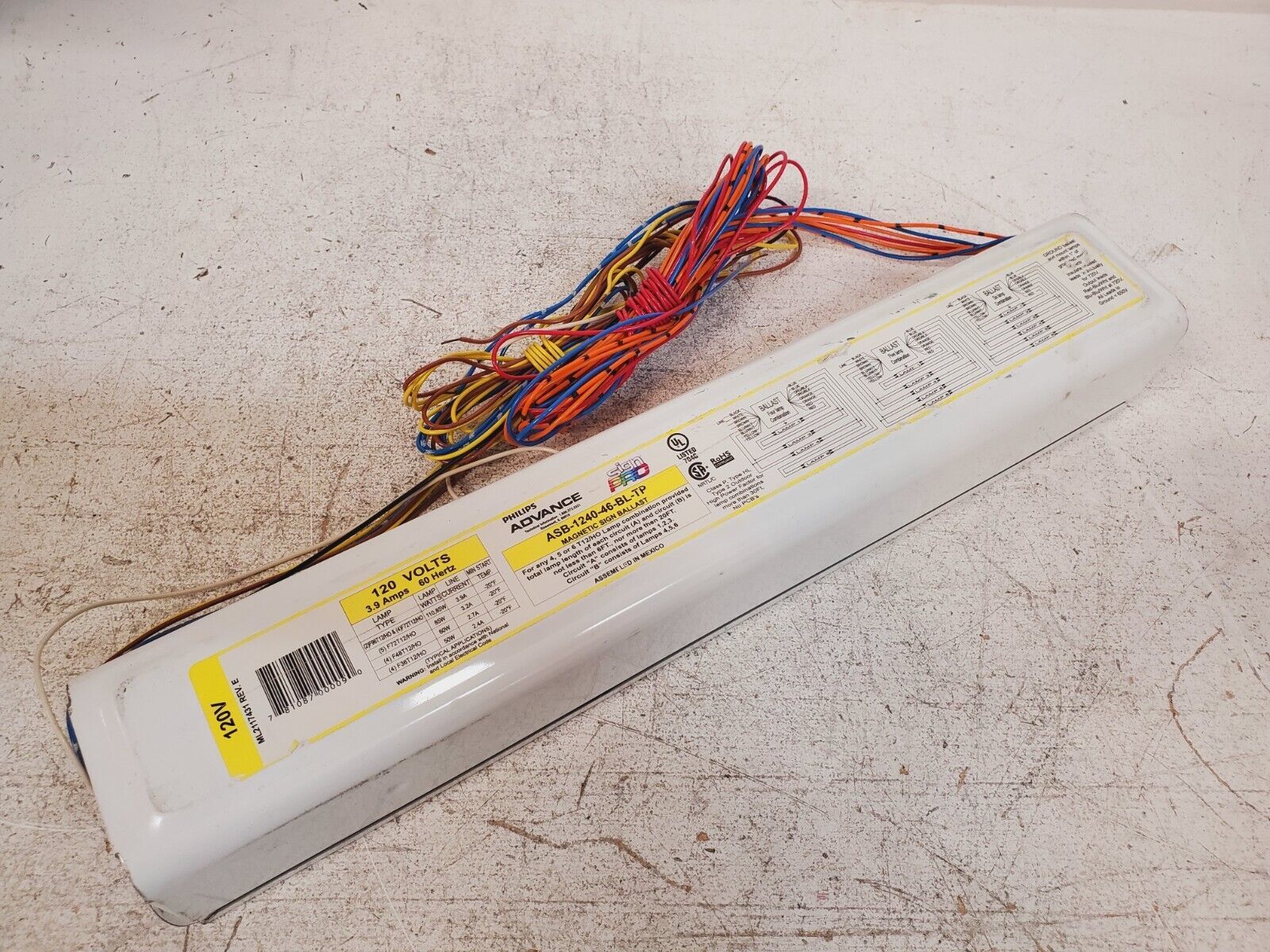 Philips Advance Fluorescent Sign Ballast 120V 60Hz ASB124046BLTP Lighting Ballasts & Starters
