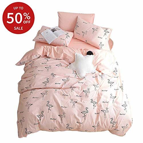 BuLuTu Flamingo Queen Duvet Cover Pink Cotton for Teen Girls Women,Cute