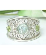 Sky Blue Topaz and Peridot Oxidized Band Sterling Silver Ring Size 7 - $39.00