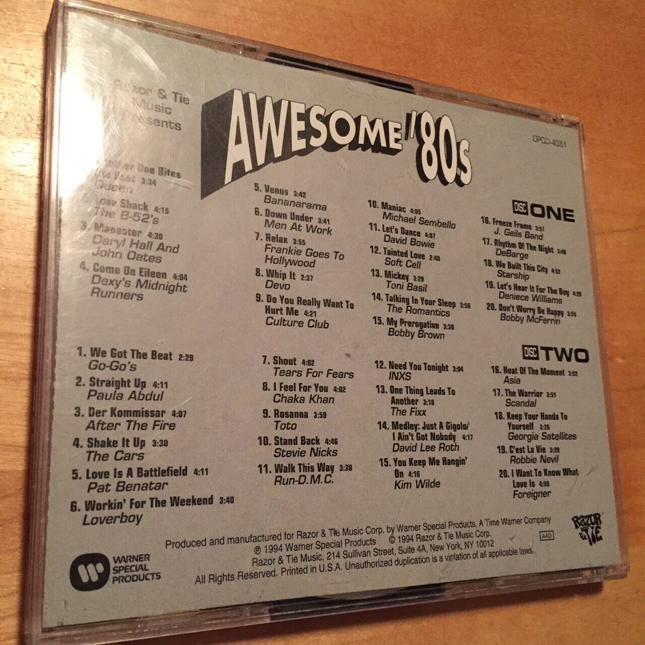 RAZOR & TIE MUSIC Presents AWESOME 80s The Cars INXS Bowie 1994 2 CD