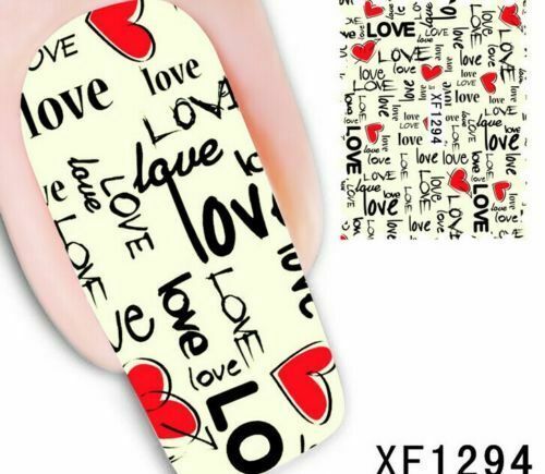 Nail Art Water Transfer Sticker Decal Stickers Pretty Heart Love Red XF1294