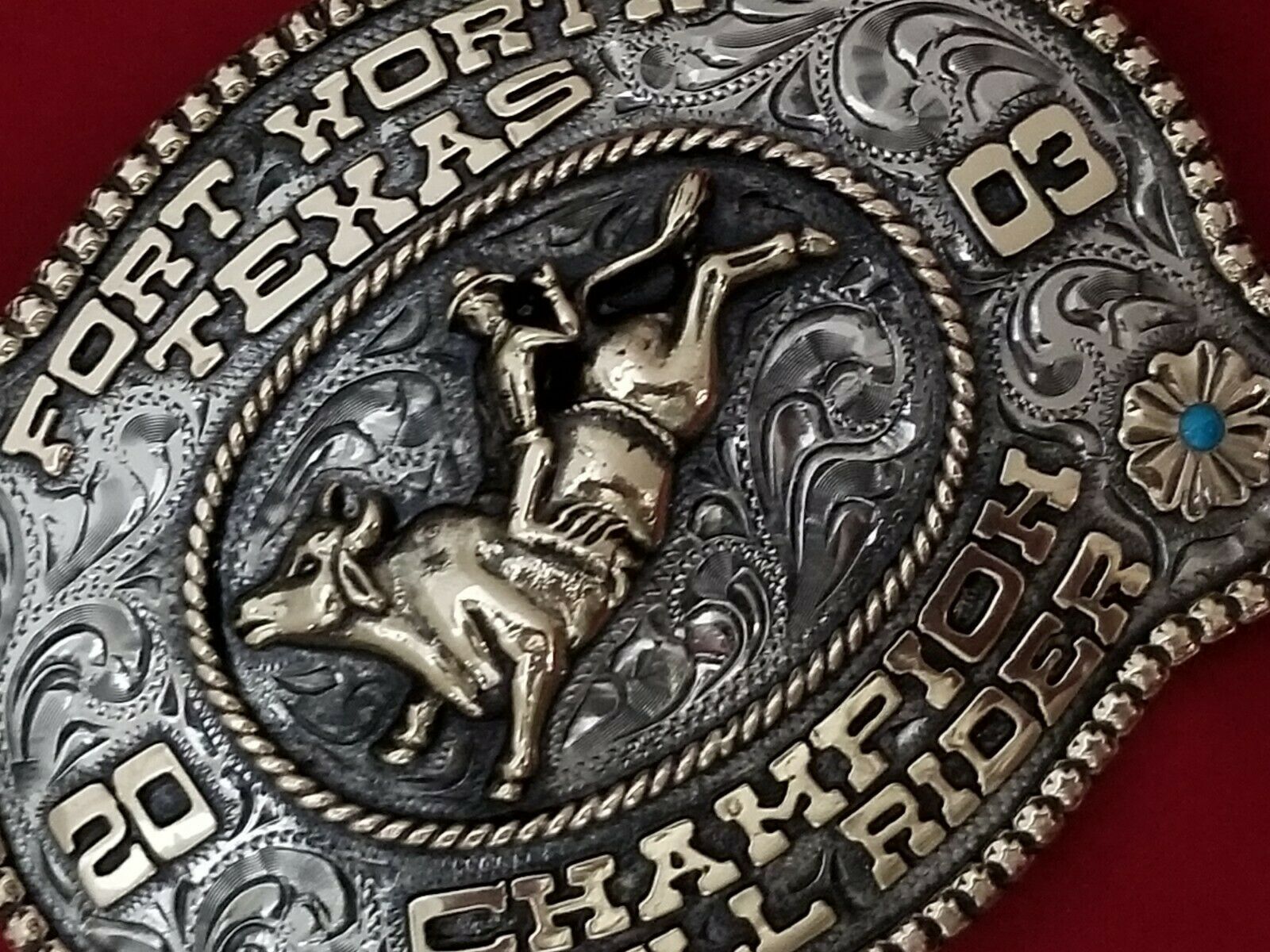 2003 RODEO TROPHY BELT BUCKLEFORT WORTH TEXAS BULL RIDING CHAMPION