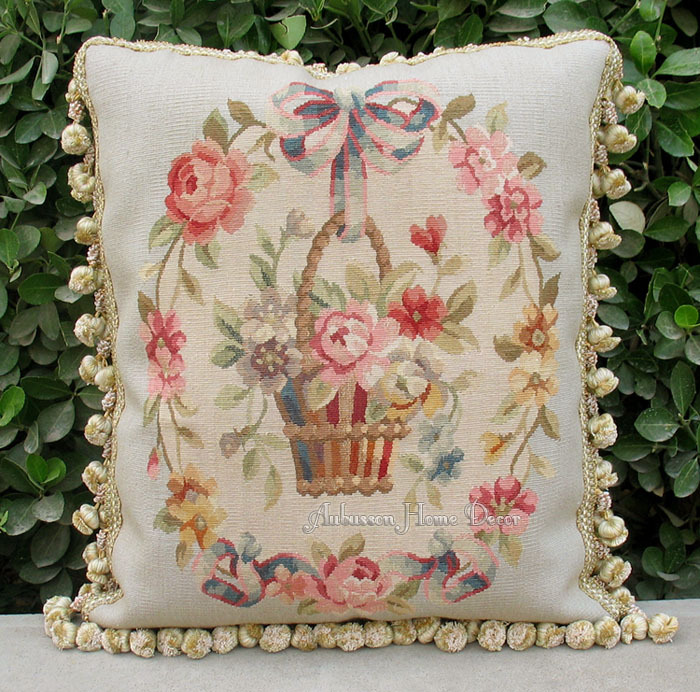 20X16 Aubusson Castle Pillow Cover LIGHT BLUE PINK ROSES French Cottage Style - $145.00
