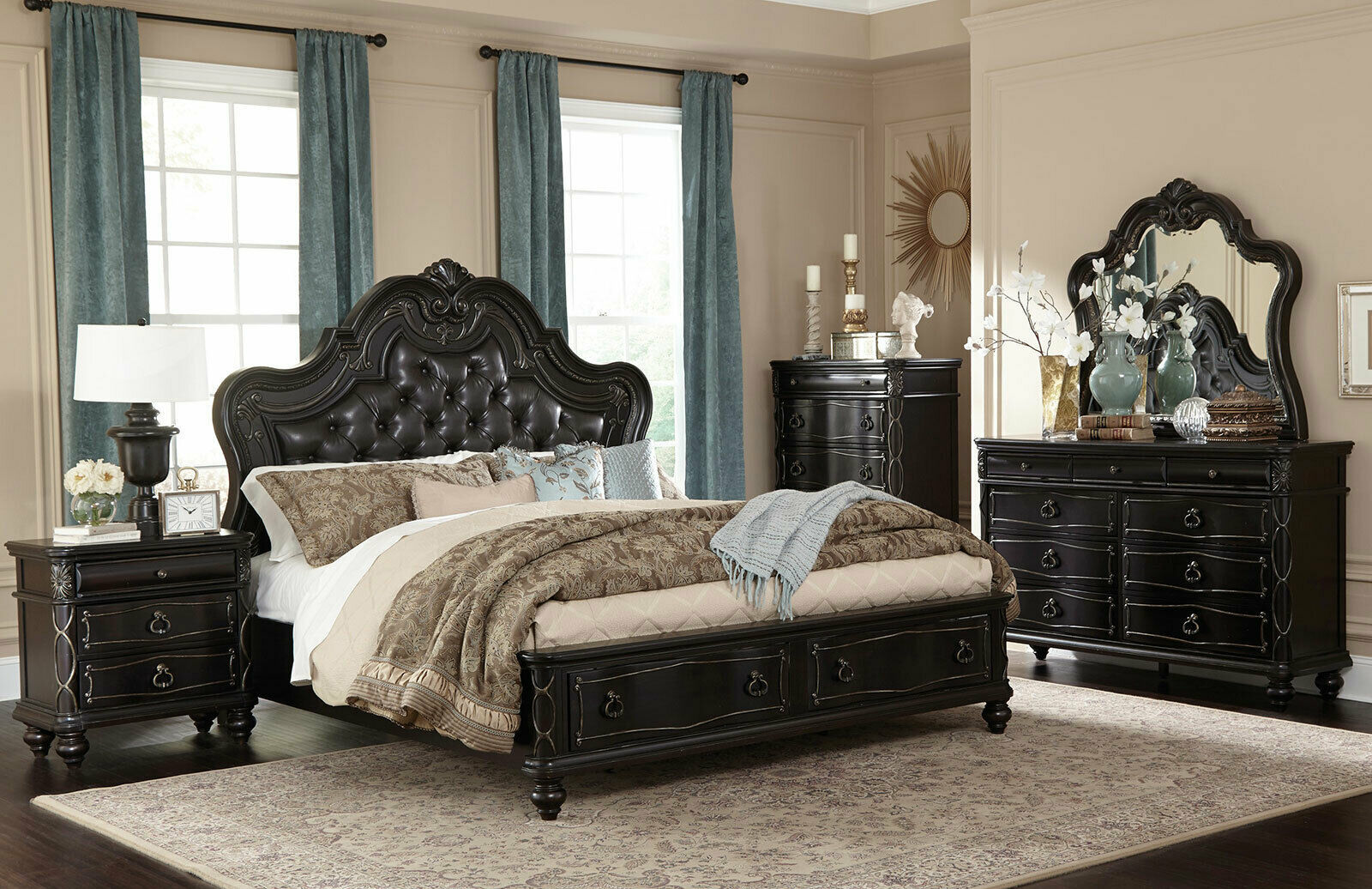 PATRICIAN 5 pieces Traditional Dark Brown Bedroom Suite w. King Storage