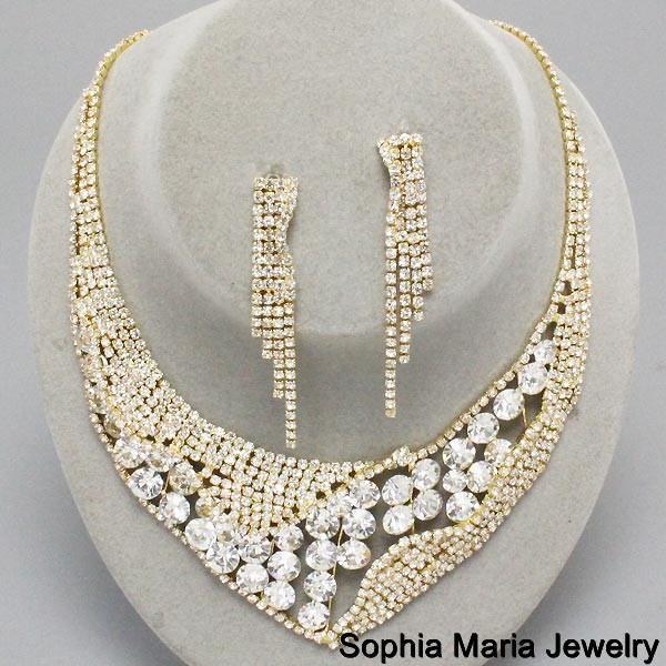 Primary image for Mother of the bride elegant clear crystal evening formal necklace earring set