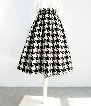 Women Black Houndstooth Skirt Winter Houndstooth Pleated Wool Party Skirt Plus image 2