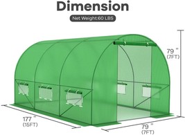 Walk-in Greenhouse Tent for Gardening  - 15 x 7 x 7 ft. - With 6 Roll-Up Windows image 1